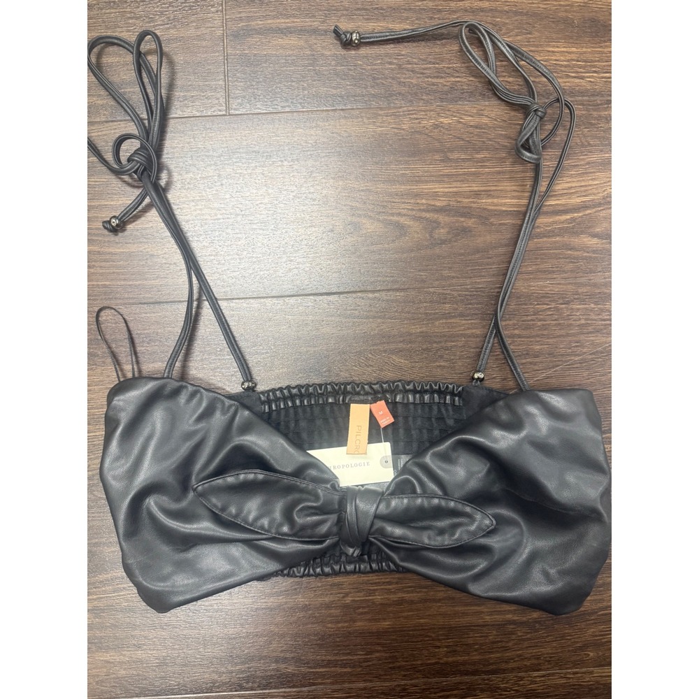 NWT Anthropologie Pilcro Faux Leather Bow Tie Shoulder Crop‎ Top - Medium